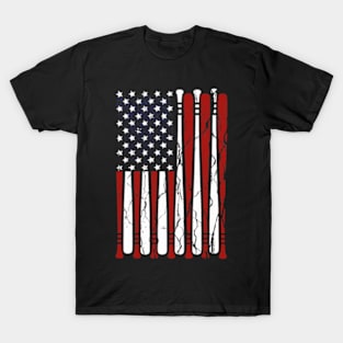 Baseball Lover American Flag Baseball Bat Team T-Shirt